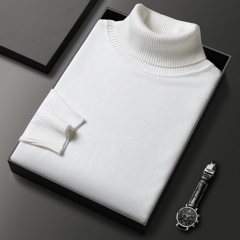 Maskulin ribbstickad herrtröja i en klassisk design med hög krage, för vardagsbruk.
