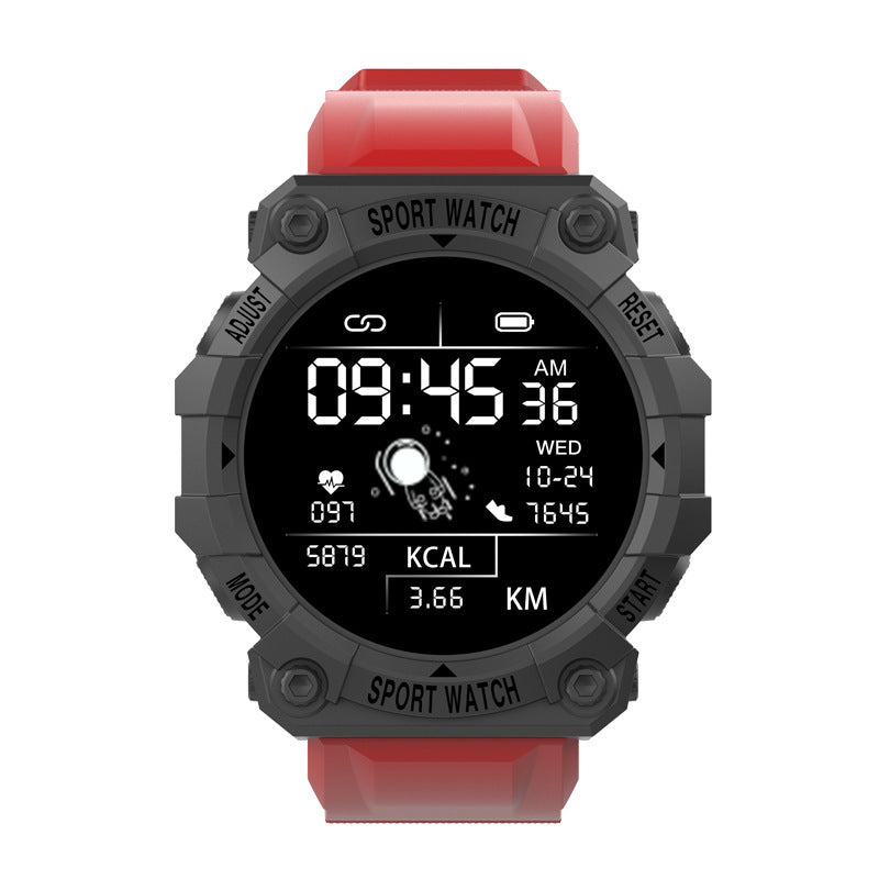 "Stilren smartklocka i retro design med svart urtavla, klar display och pulsmätare, perfekt för hälsokoll och stil."