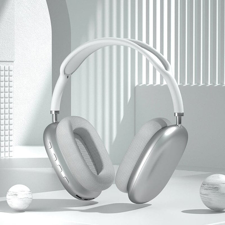 "Stilrena trådlösa Bluetooth hörlurar med brusreducering och lång batteritid, perfekt för musik och resor."