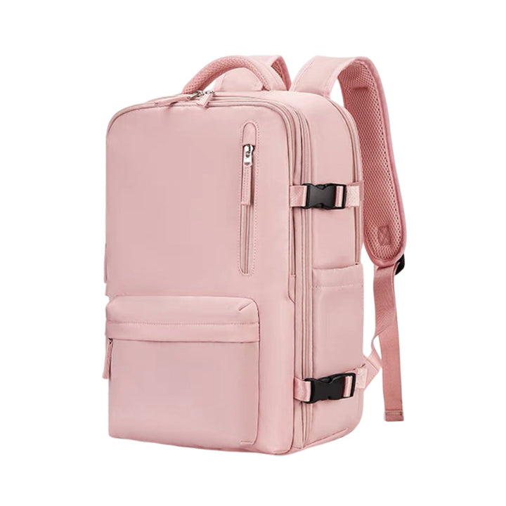 "Stor kvinnlig multifunktionell ryggsäck, vattentät och stilren med gröna, rosa och svarta nyanser, idealisk för resor."