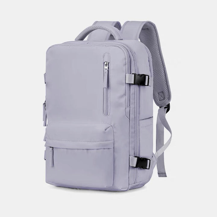 "Stor kvinnlig multifunktionell ryggsäck, vattentät och stilren med gröna, rosa och svarta nyanser, idealisk för resor."