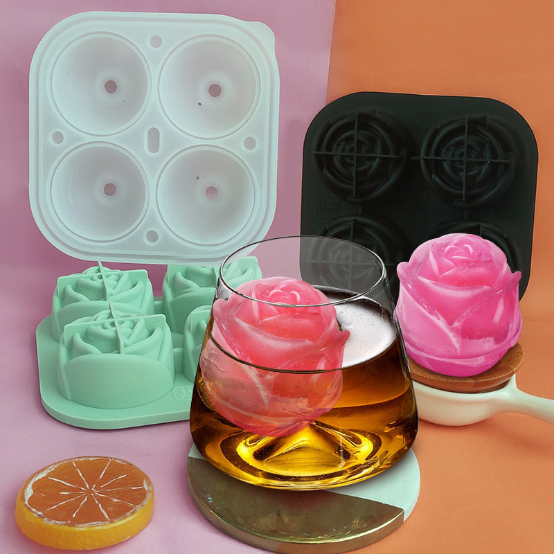 "Stor rosformad silikon isform i svart, grå, rosa, grön för kök, idealisk för kalla drycker som whisky och cocktails."