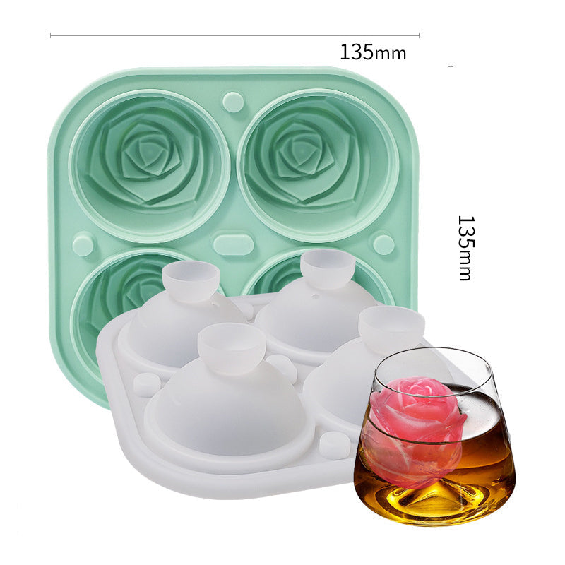 "Stor rosformad silikon isform i svart, grå, rosa, grön för kök, idealisk för kalla drycker som whisky och cocktails."