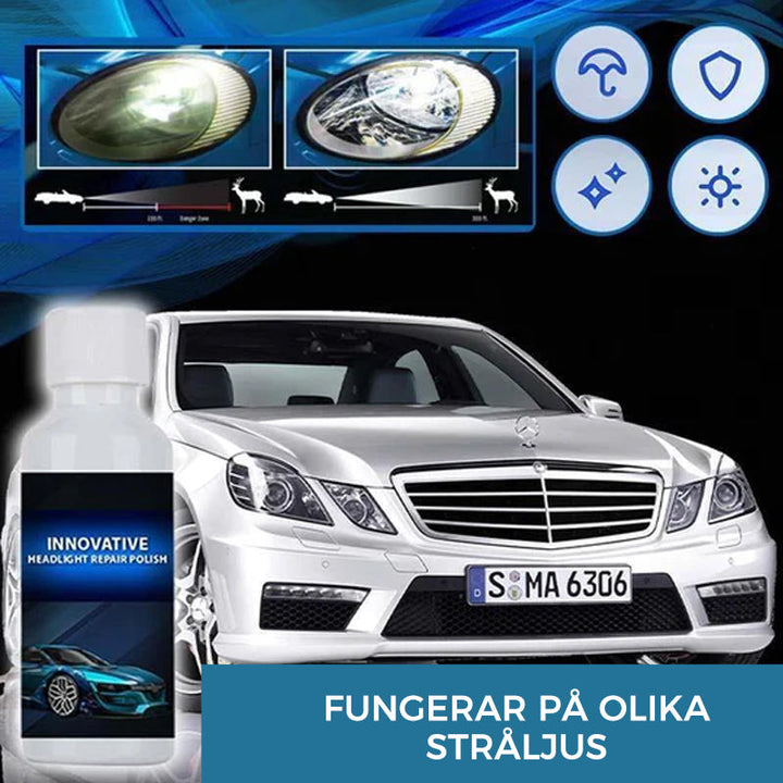 "Strålkastarreparatör med UV-skydd, förbättrar klarhet och skyddar mot dimma, korrosion, på vit bakgrund"