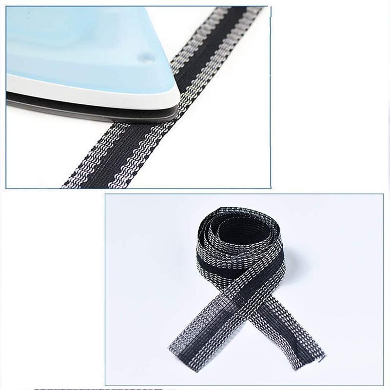 "Strykbart fållband för byxor och kläder, vit textur, håller fållen snygg och professionell, enkel lösning utan sömnad."