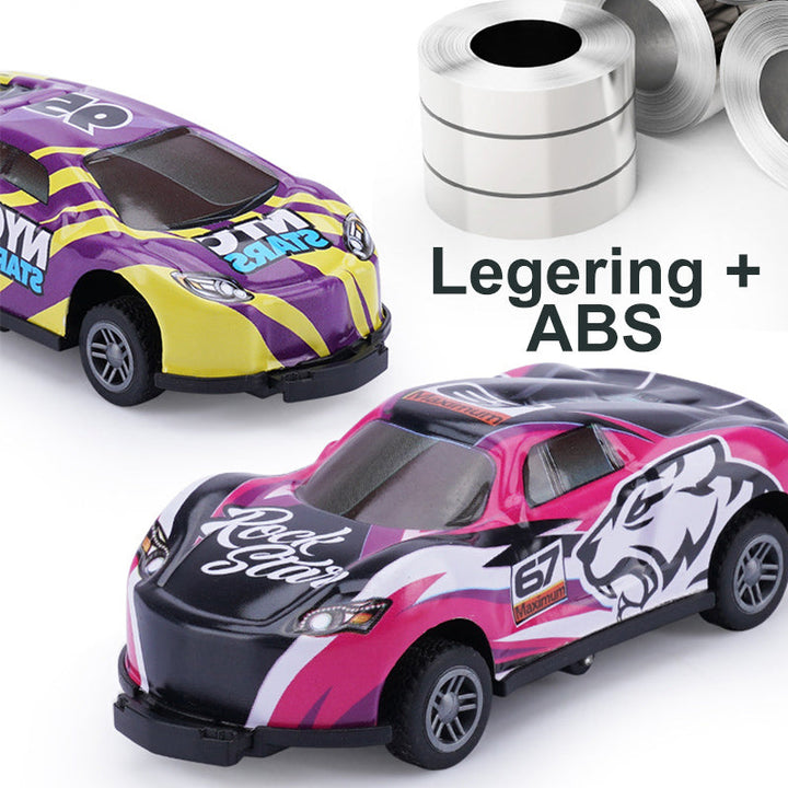 "Stuntleksaksbil för barn, färgglad design, robust material, automatisk hoppfunktion för actionfylld lek utan batterier."