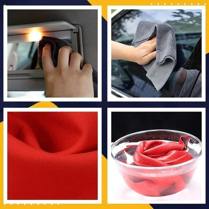 "Superabsorberande biltorkhandduk i mocka och mikrofiber i färgerna kaffe, grå, beige och röd, storlek 30x30 cm."