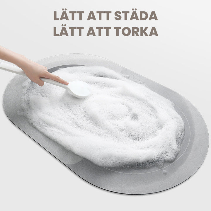 "Superabsorberande halkfri badrumsmatta i mjuk, snabbabsorberande material med moderna färger, idealisk för våta golv."