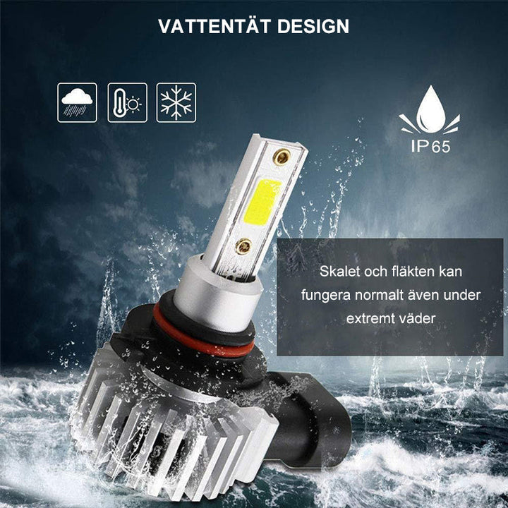 "Superstarka LED-bilstrålkastare med vitt ljus, lätt att installera, IP68 vattentät, för överlägsen synlighet och säkerhet."