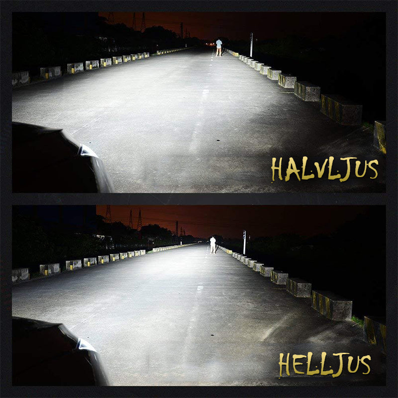 "Superstarka LED-bilstrålkastare med vitt ljus, lätt att installera, IP68 vattentät, för överlägsen synlighet och säkerhet."