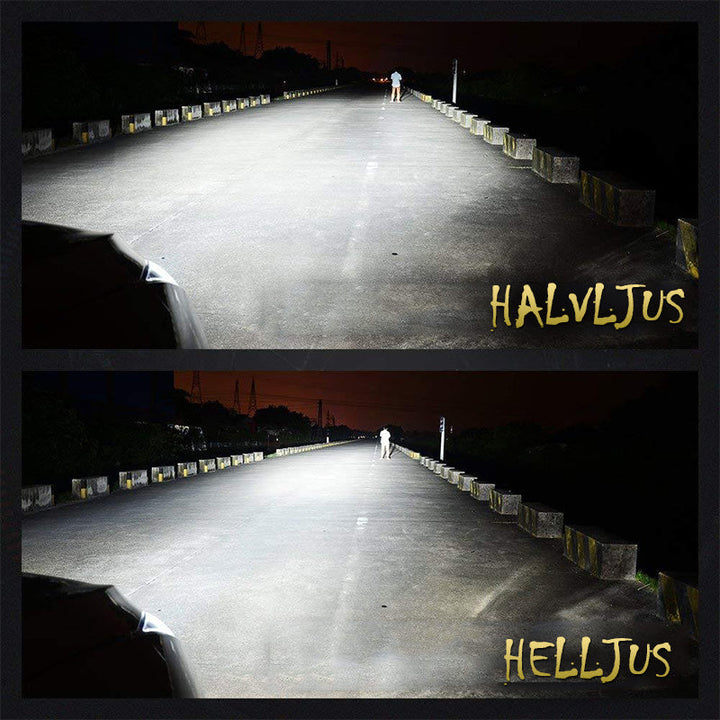 "Superstarka LED-bilstrålkastare med vitt ljus, lätt att installera, IP68 vattentät, för överlägsen synlighet och säkerhet."