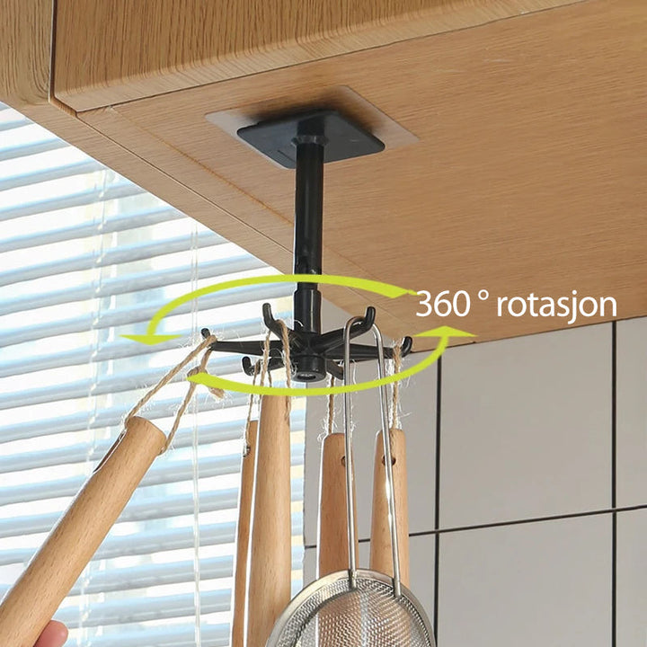 "Svart 360° roterande fällbar krok, väggmonterad för multifunktionell användning i kök och hem."