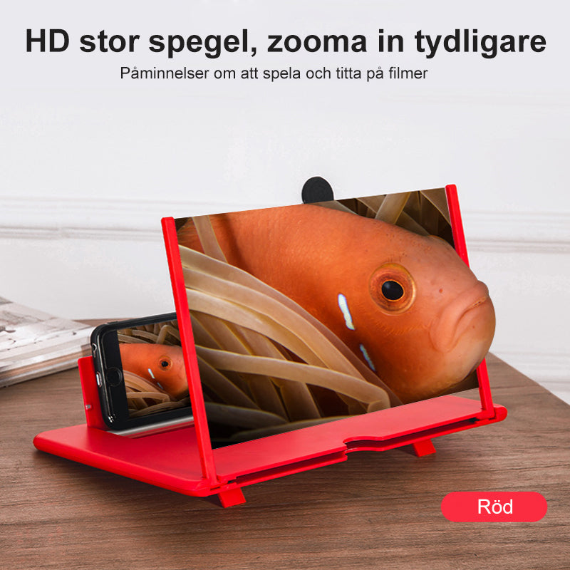 Svart 3D skärmförstorare för mobil, elegant design, optisk HD-zoom, skyddar ögonen, bärbar och kompakt.