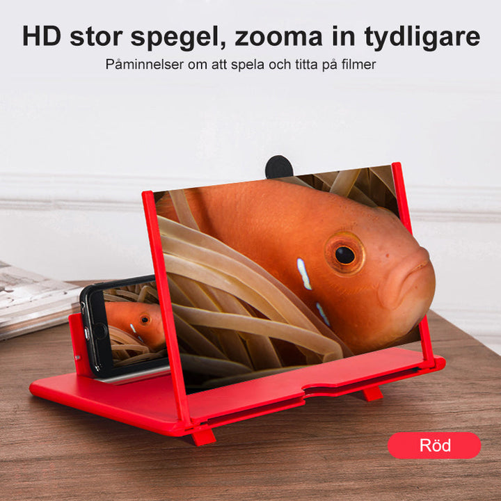 Svart 3D skärmförstorare för mobil, elegant design, optisk HD-zoom, skyddar ögonen, bärbar och kompakt.