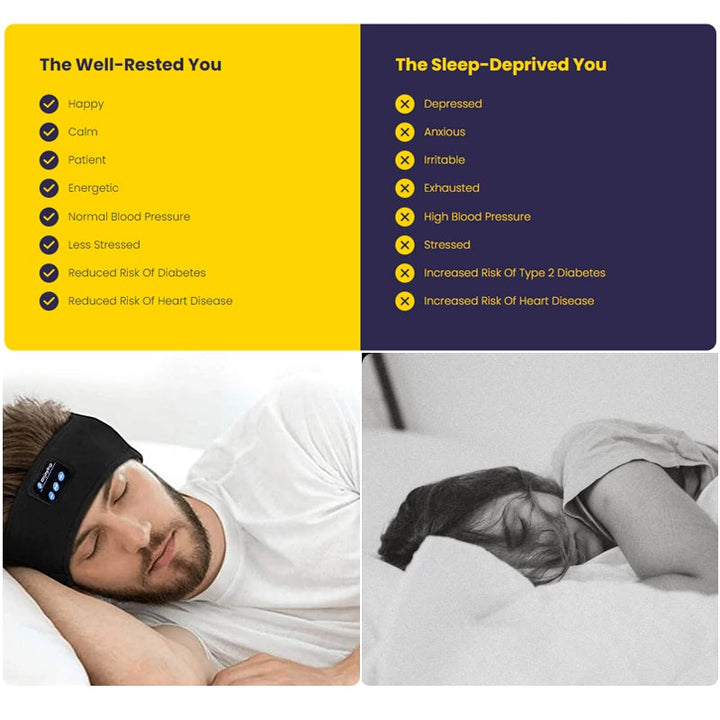 "Svart Bluetooth sportpannband med inbyggd mikrofon, trådlös teknik och flexibel passform för träning och avkoppling."