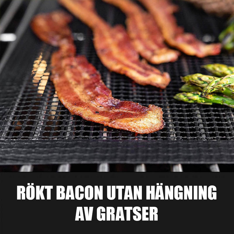 "Svart grillnät för BBQ-matlagning utomhus, visar en högkvalitativ non-stick yta för camping och trädgårdsgrillning."