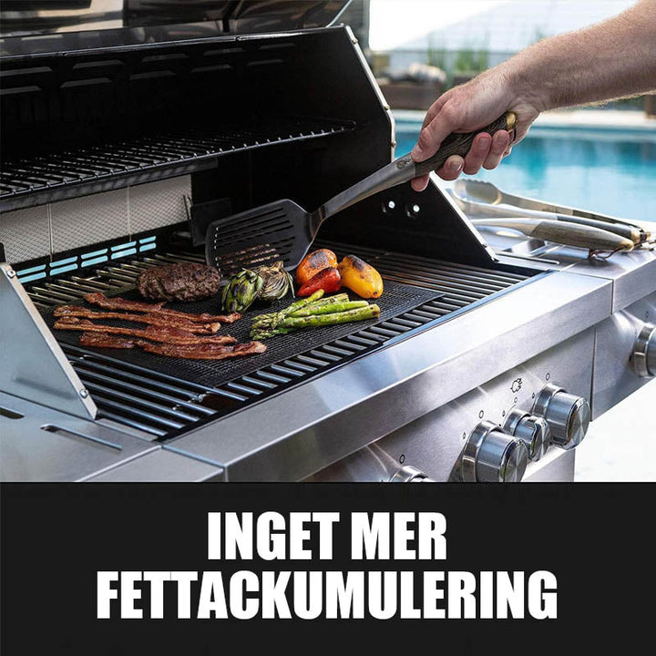 "Svart grillnät för BBQ-matlagning utomhus, visar en högkvalitativ non-stick yta för camping och trädgårdsgrillning."