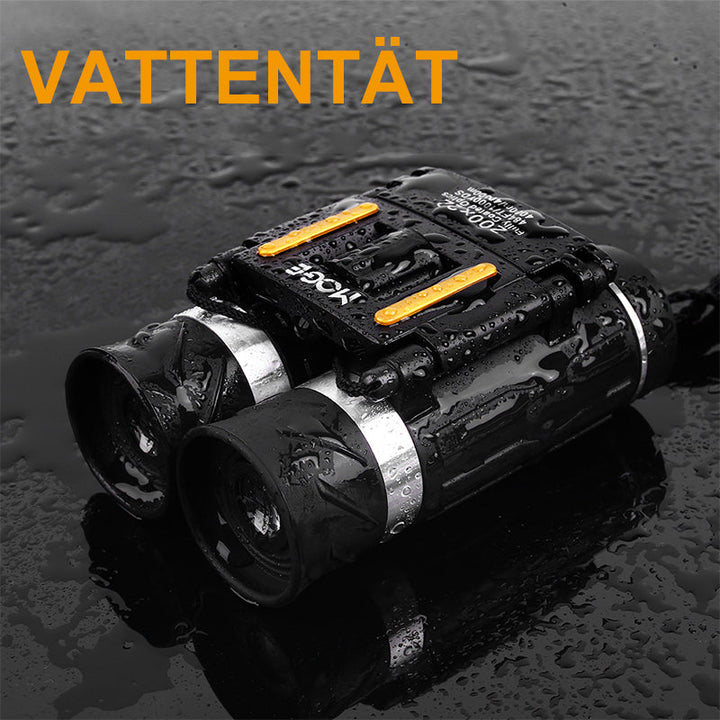 "Svart HD kikare med diopterjustering och vattentät design för svagt ljus, idealisk för utforskning och natur."