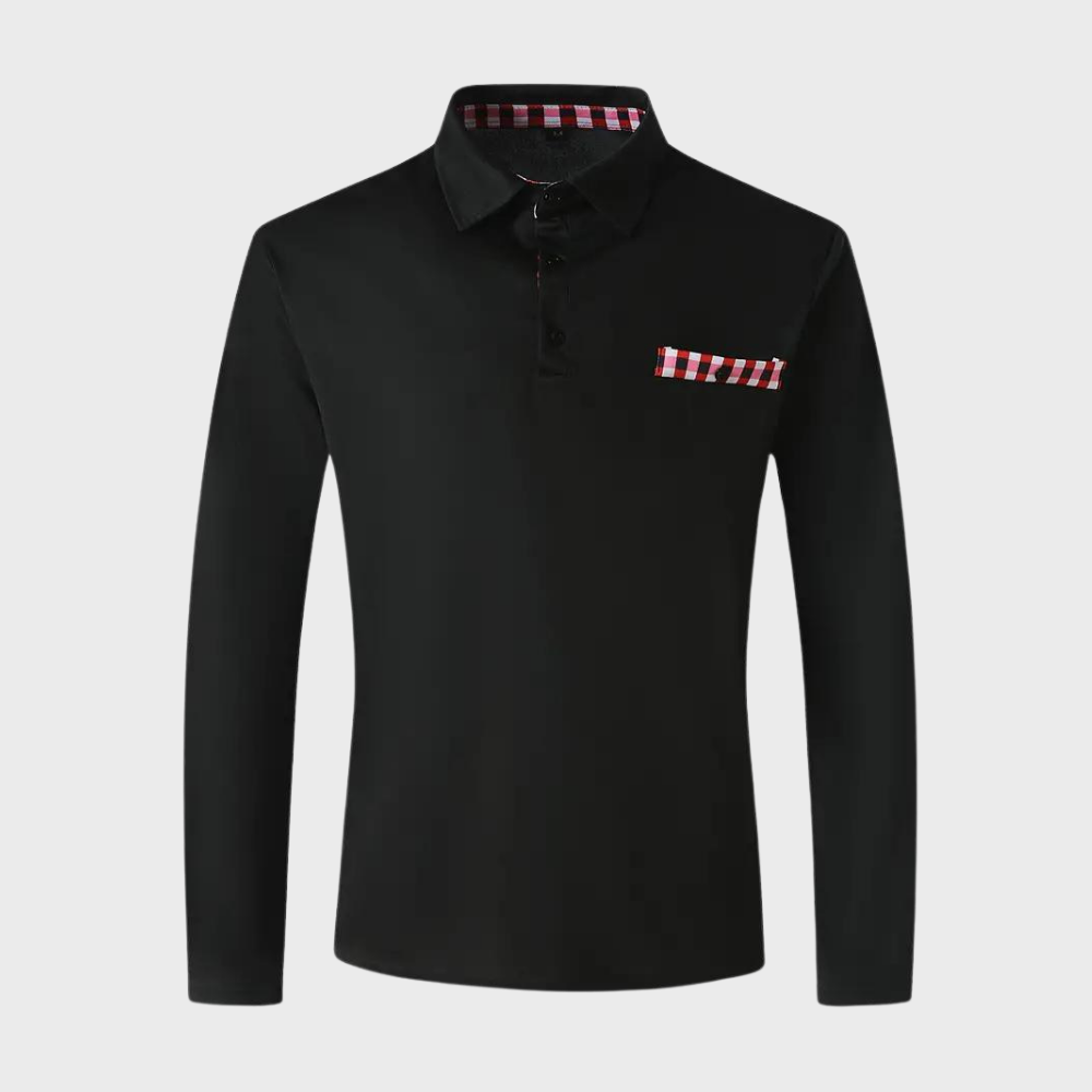 "Svart långärmad herr T-shirt, modern och stilren design med mjukt tyg, perfekt för lager-på-lager och kuranta outfits."