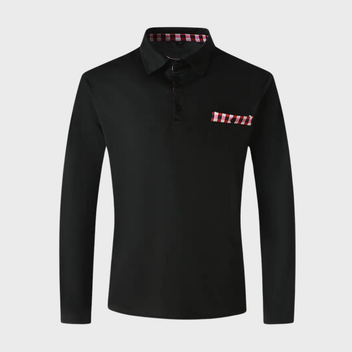 "Svart långärmad herr T-shirt, modern och stilren design med mjukt tyg, perfekt för lager-på-lager och kuranta outfits."