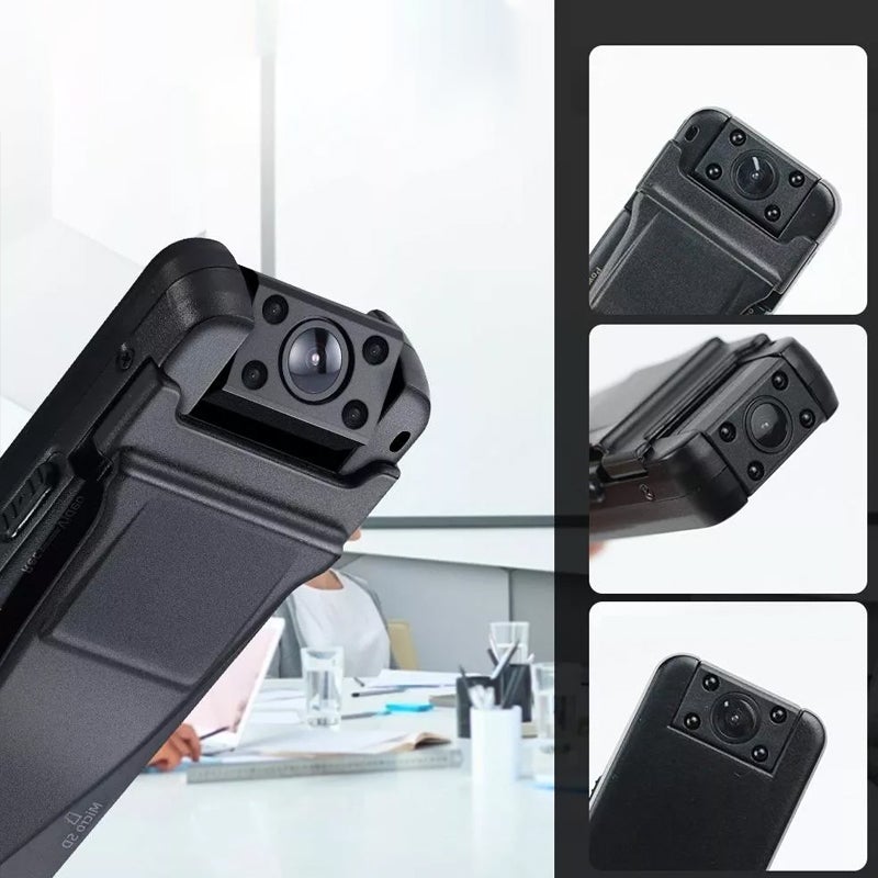 "Svart minikamera med 1080P FHD, ljudinspelning, nattläge, och kompakt design för säkerhet och övervakning"