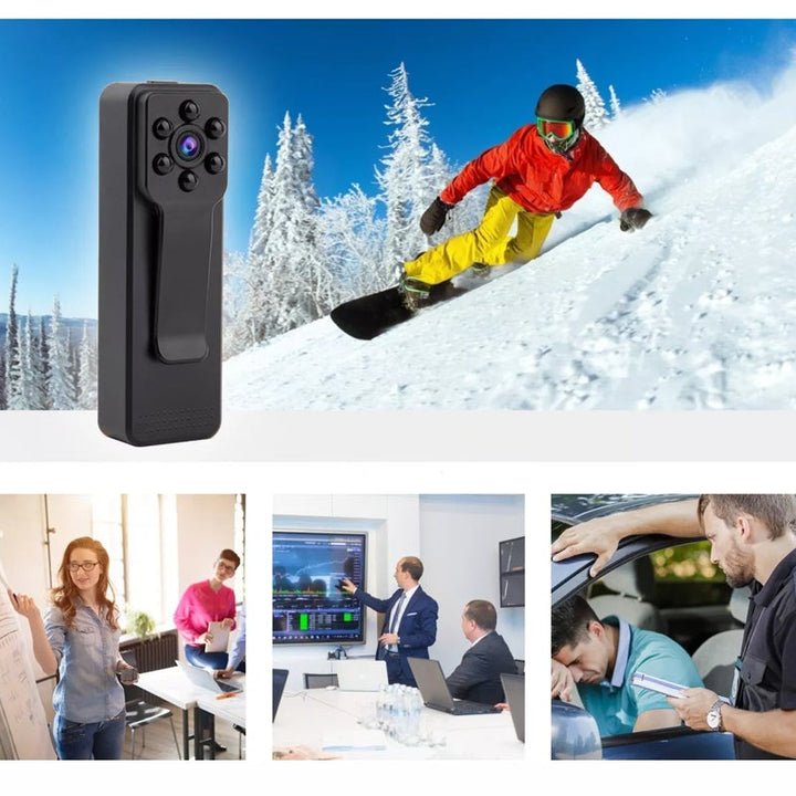 "Svart minikamera med 1080P FHD, ljudinspelning, nattläge, och kompakt design för säkerhet och övervakning"