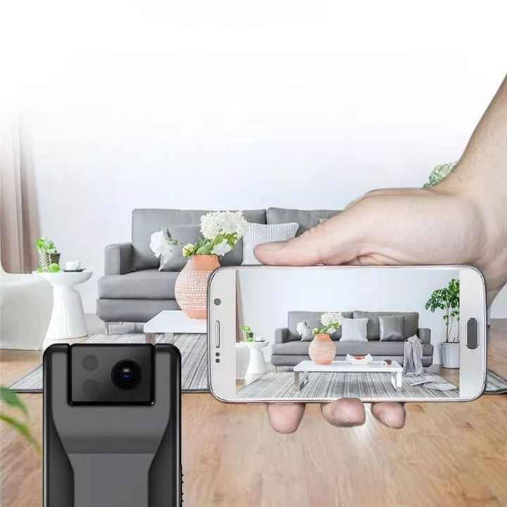 "Svart minikamera med 1080P FHD, ljudinspelning, nattläge, och kompakt design för säkerhet och övervakning"