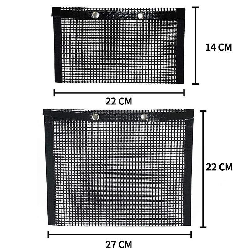 "Svart non-stick grill nätpåse, perfekt för enkel och effektiv grillning, gjord av PTFE-tyg med snäppförslutning."