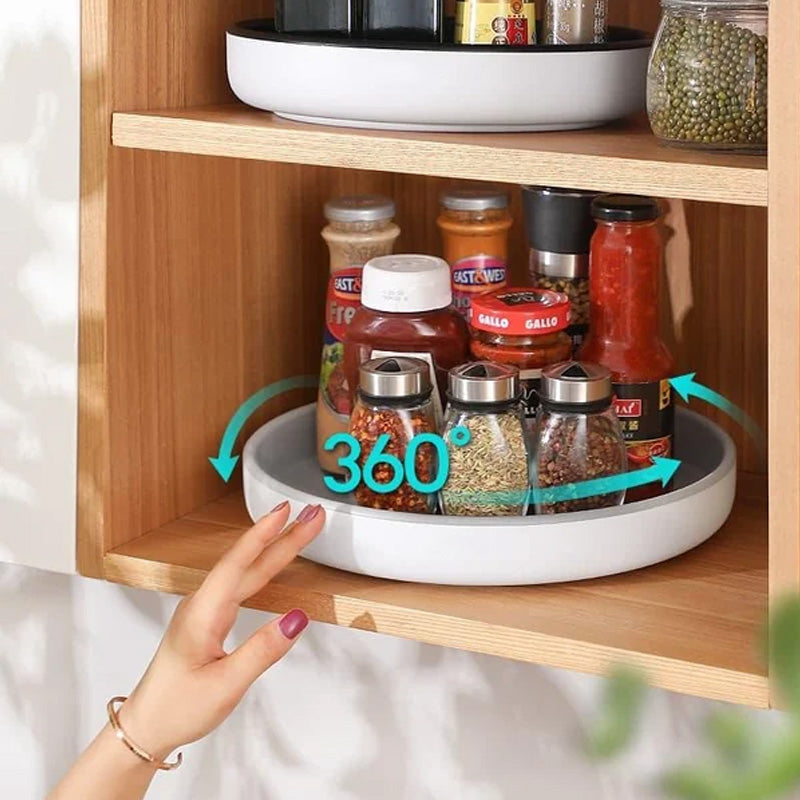 "Svart och grå 360° roterande förvaringsbricka för kök, effektiv organisering och stilren design, S (25cm), M (30cm)."