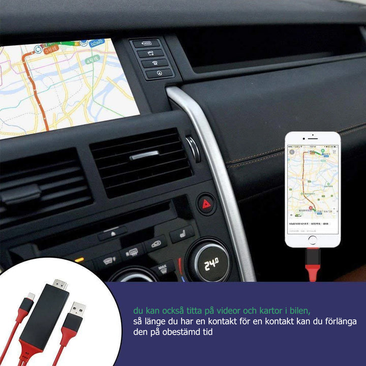 "Svart och röd HDMI-skärmadapterkabel, 2m, kompatibel med iOS/Android, 1080P HD, för TV-anslutning och spegling."