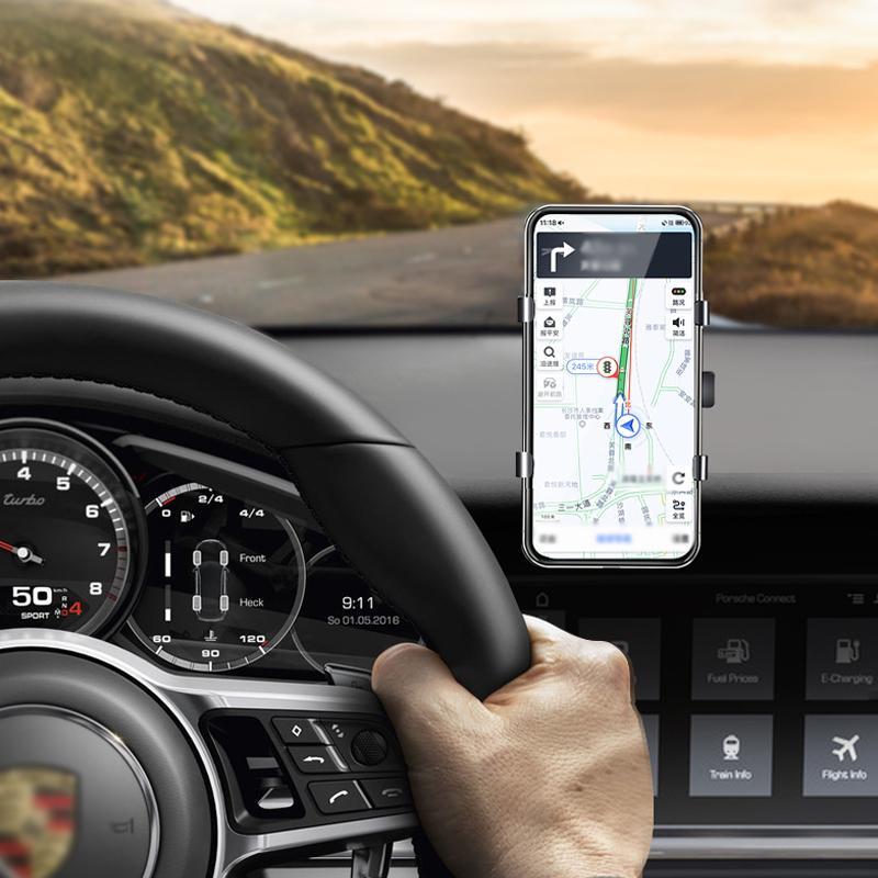 "Svart roterbar telefonhållare för bil, 360 graders justering, lätt att montera, universell passform för smartphones."