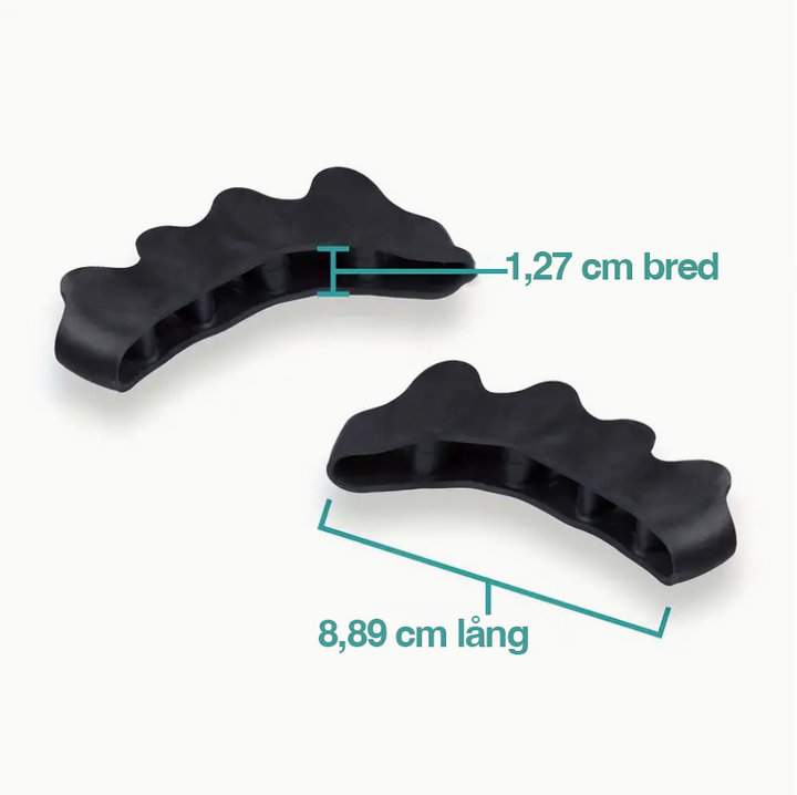 "Svart tåseparerare i silikon för Hallux Valgus, flexibel design, lämplig för barfota, strumpor och skor."