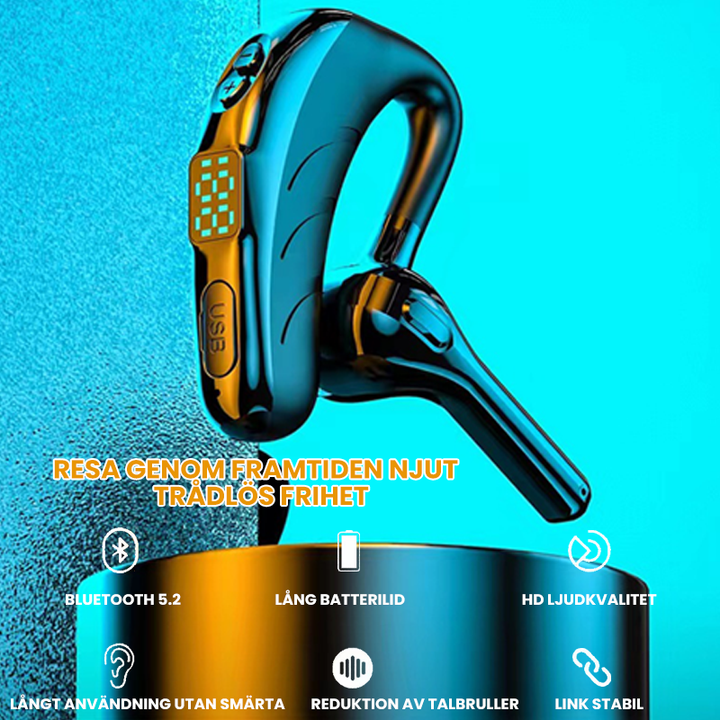 "Svart trådlöst Bluetooth-headset X13 med brusreducering och lättviktsdesign, perfekt för träning och samtal."