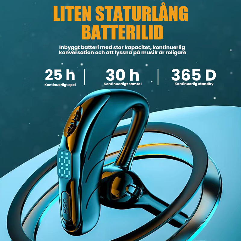 "Svart trådlöst Bluetooth-headset X13 med brusreducering och lättviktsdesign, perfekt för träning och samtal."