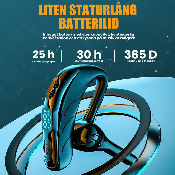 "Svart trådlöst Bluetooth-headset X13 med brusreducering och lättviktsdesign, perfekt för träning och samtal."