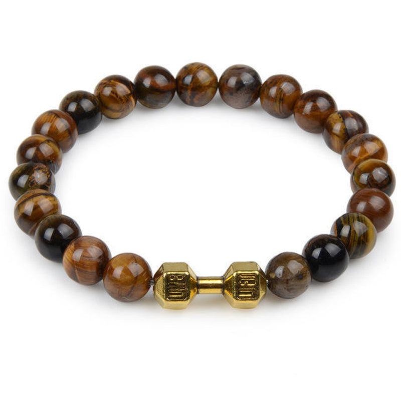 "Svart unisex hantelarmband i onyx och lavasten för chakra, elegant design, naturliga stenar, accessoar för energi och stil."