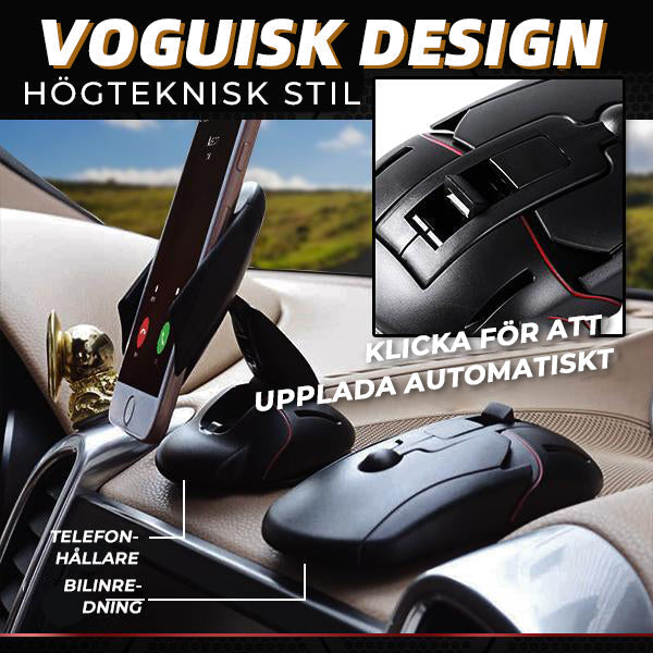 "Svart universal mobilhållare i bilen med 360° rotation, justerbar arm, fäst på instrumentbräda, håller smartphone säkert."