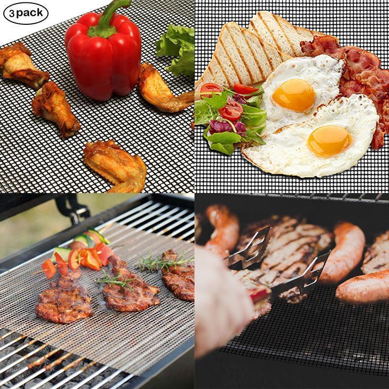 "Svart universell grillmatta, halksäker och värmetålig, 40x33cm, för jämn grillning och skydd mot fallande mat."