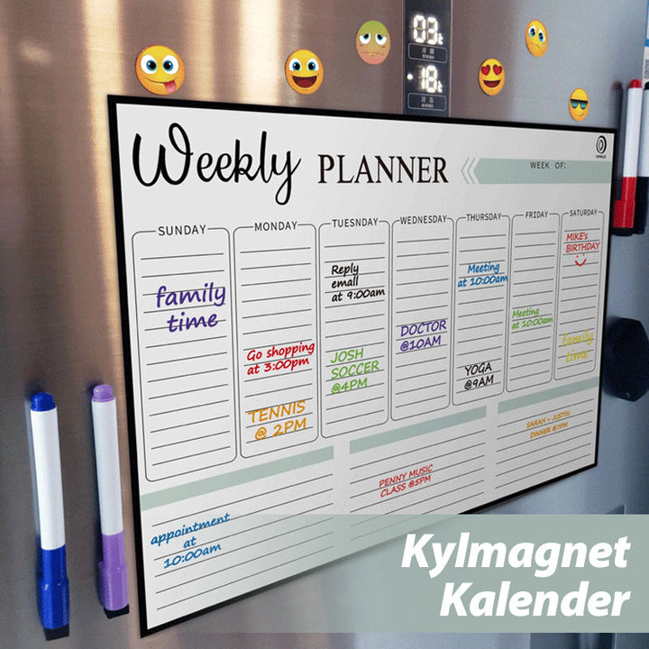Svart-vit magnetisk kylskåpskalender av PET, visa tydlig veckoplanering; perfekt för köksorganisation och familjesamordning.