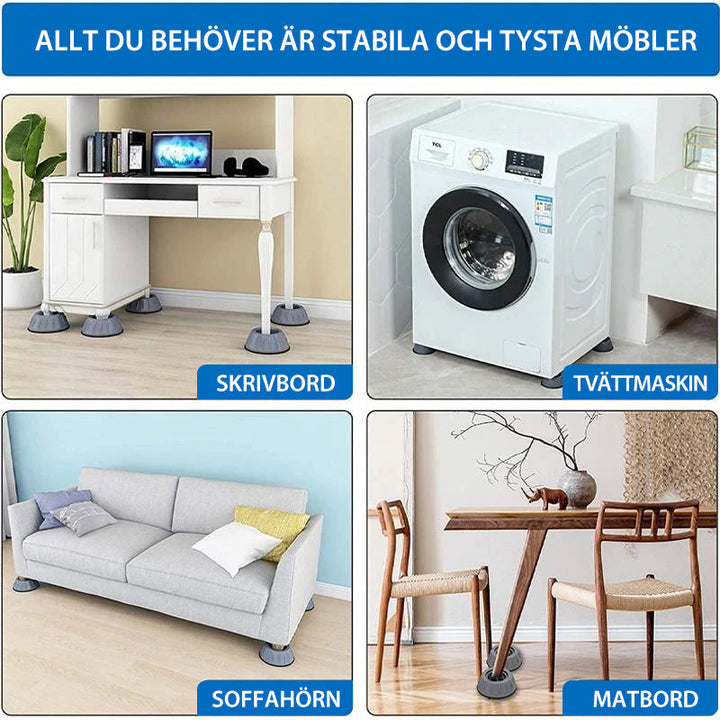 "Svarta runda vibrationsdämpare av slitstarkt gummi, idealiska för tvättmaskiner och hushållsapparater."
