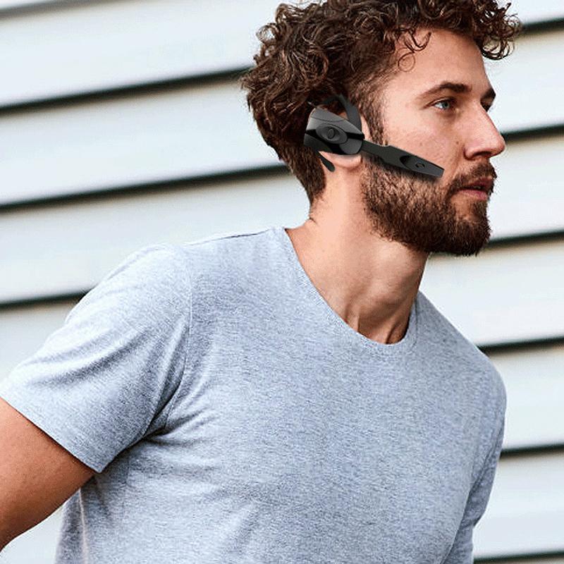 Svarta trådlösa Bluetooth-hörlurar med brusreducering för arbete och fritid, elegant design och ENC-teknik.