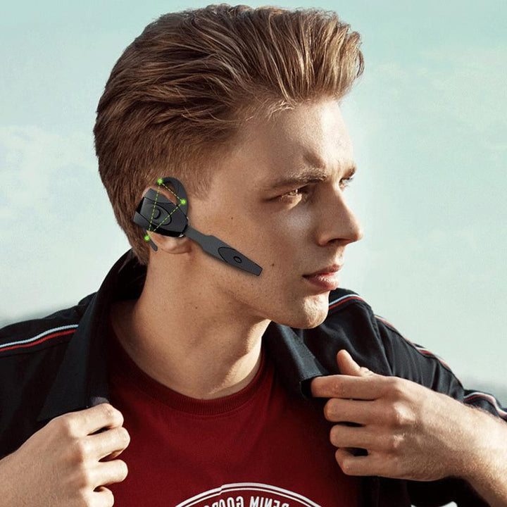 Svarta trådlösa Bluetooth-hörlurar med brusreducering för arbete och fritid, elegant design och ENC-teknik.