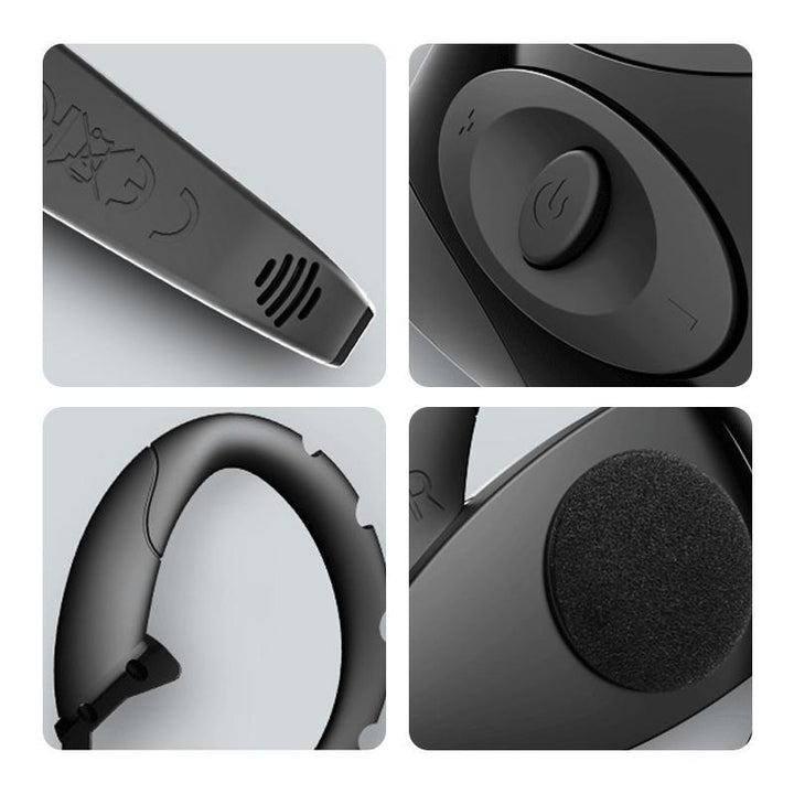 Svarta trådlösa Bluetooth-hörlurar med brusreducering för arbete och fritid, elegant design och ENC-teknik.