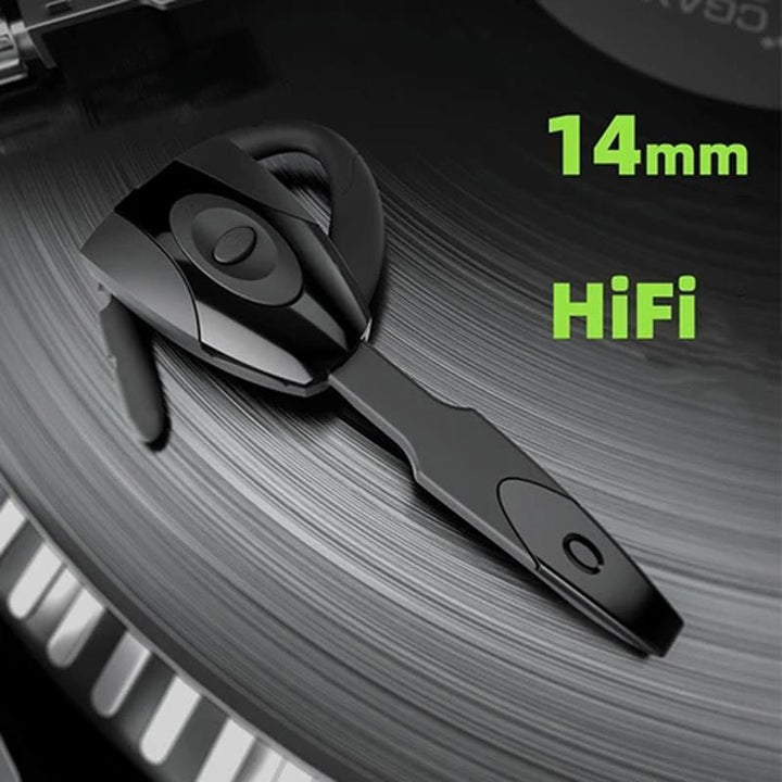 Svarta trådlösa Bluetooth-hörlurar med brusreducering för arbete och fritid, elegant design och ENC-teknik.