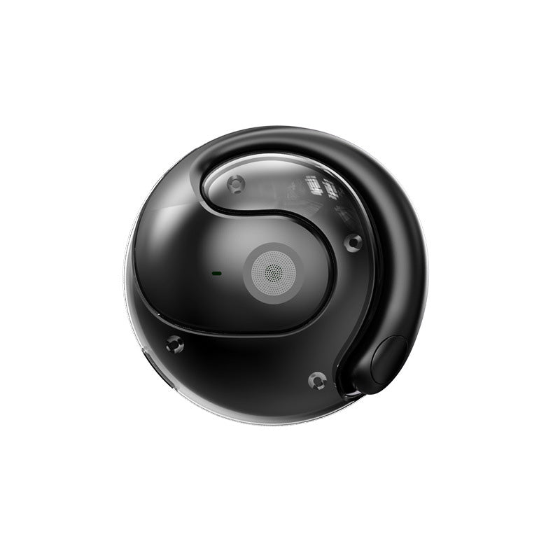 "Svarta trådlösa Bluetooth-öronsnäckor med AI för översättning och klart ljud, perfekt för resor och arbete."