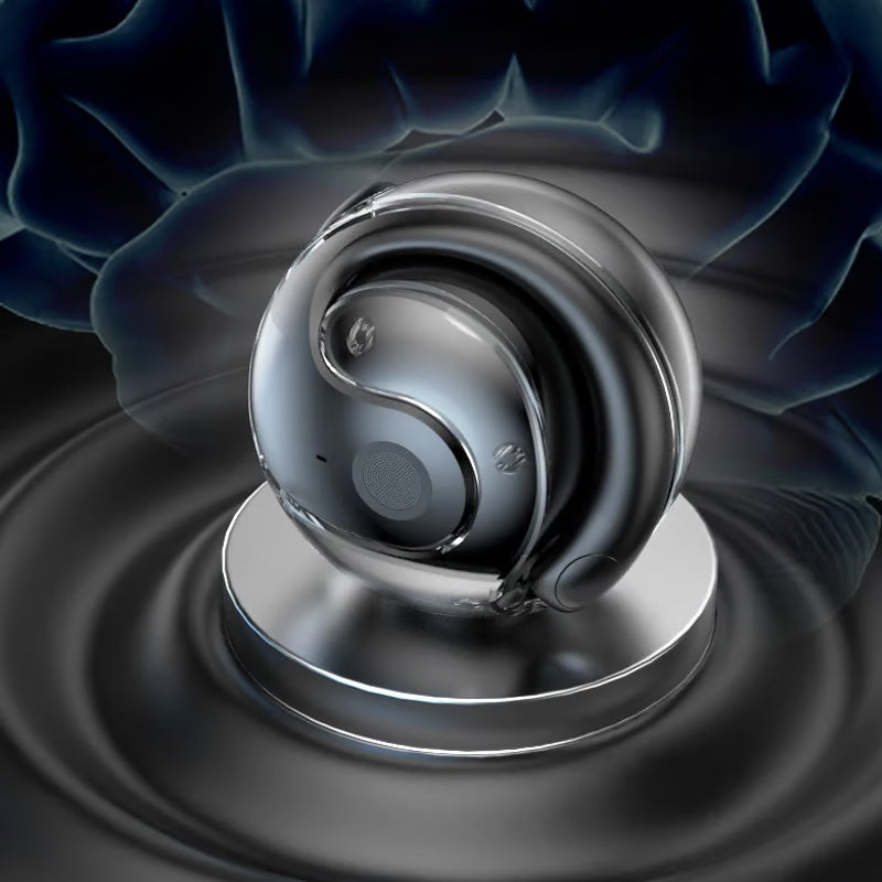 "Svarta trådlösa Bluetooth-öronsnäckor med AI för översättning och klart ljud, perfekt för resor och arbete."