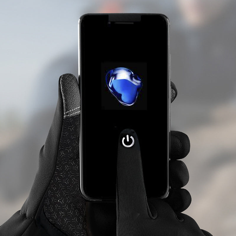 "Svarta vattentäta pekskärmsvantar för män, med halkfri silikonhandflata och slitstarkt material för kyligt väder."