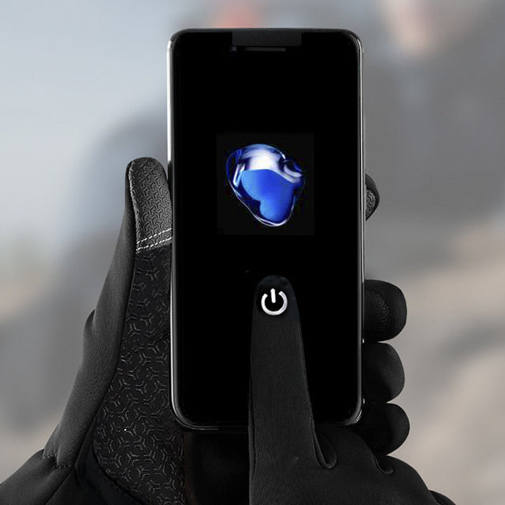 "Svarta vattentäta pekskärmsvantar för män, med halkfri silikonhandflata och slitstarkt material för kyligt väder."