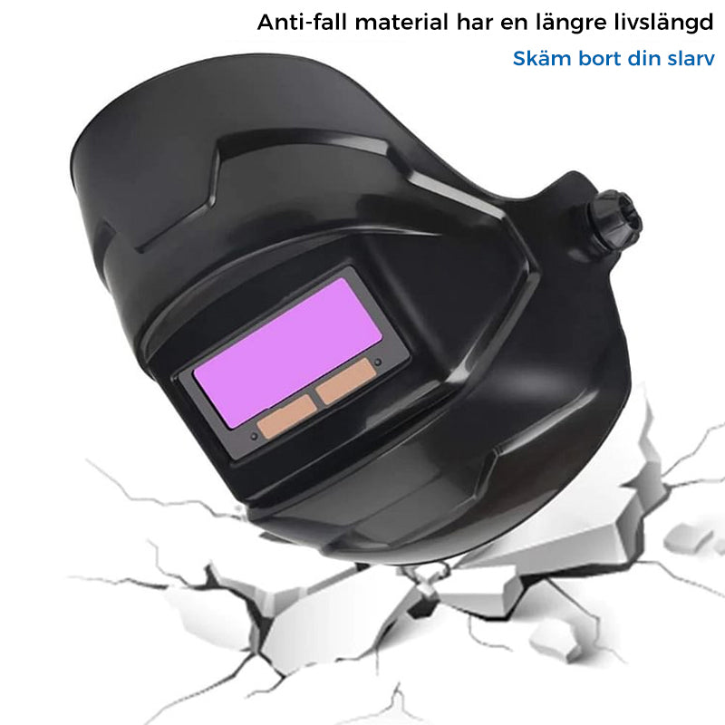 "Svetskyddsmask med automatisk mörkläggning, lätta solcellsdrivna glas, förbättrad ventilation och nackkomfort."