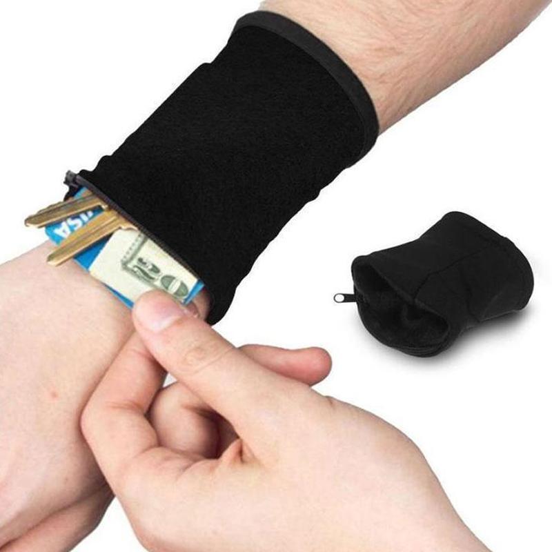 Svettband för sport med dragkedja, unisex, i svart, röd, blå. Mjukt material, säker förvaring. Perfekt för träning.